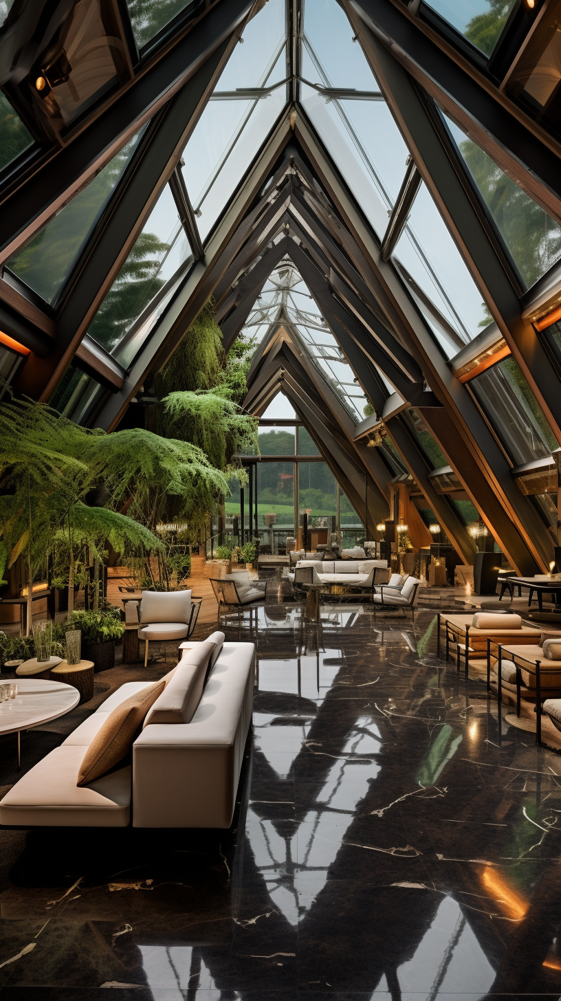 Modern hotel roof design with glass rooms