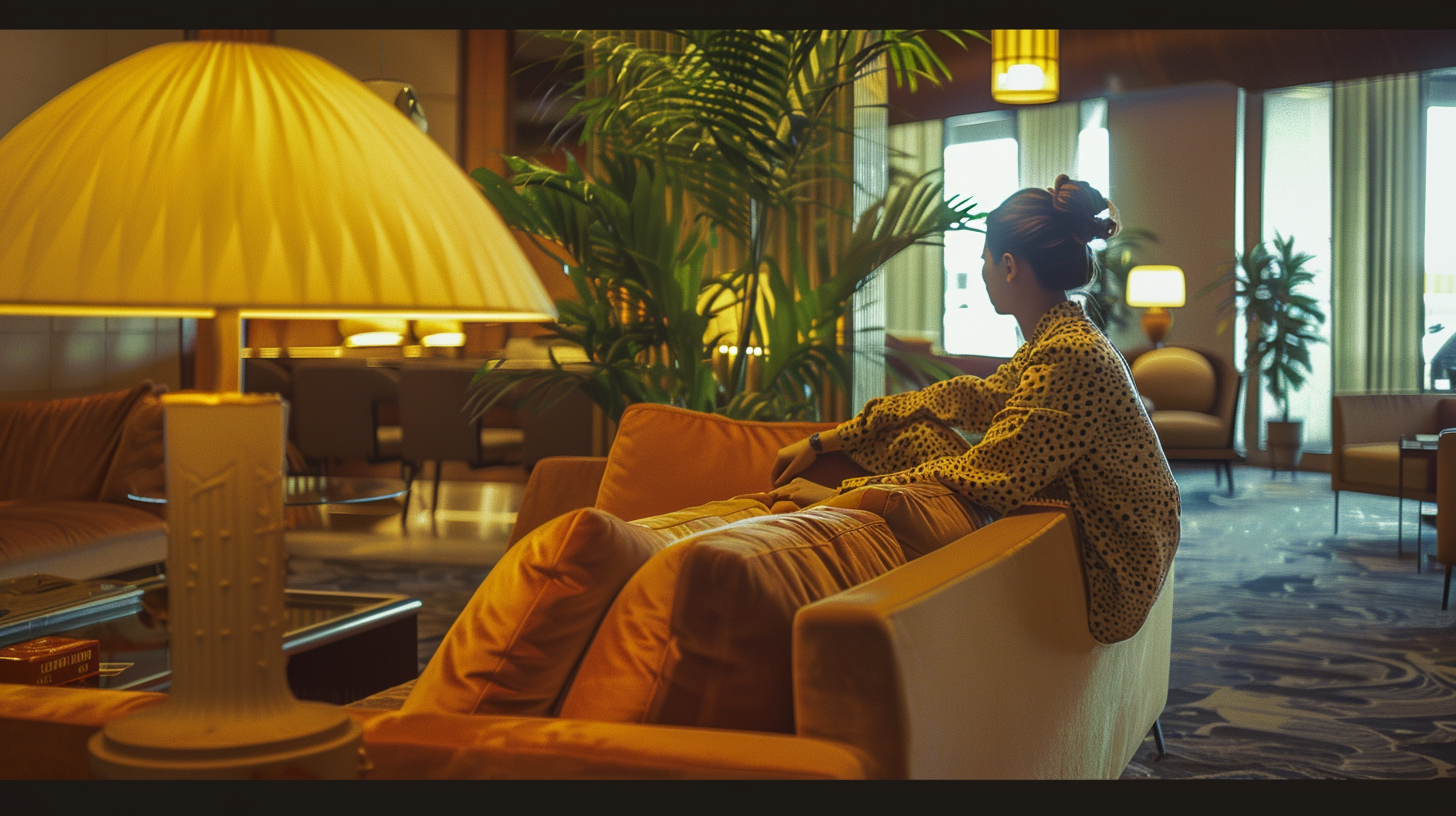 Hotel staff looking for object on couch