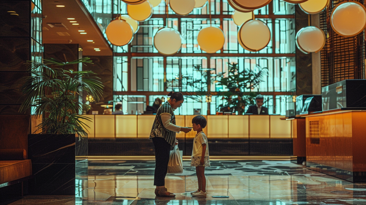 Hotel staff winking at kid