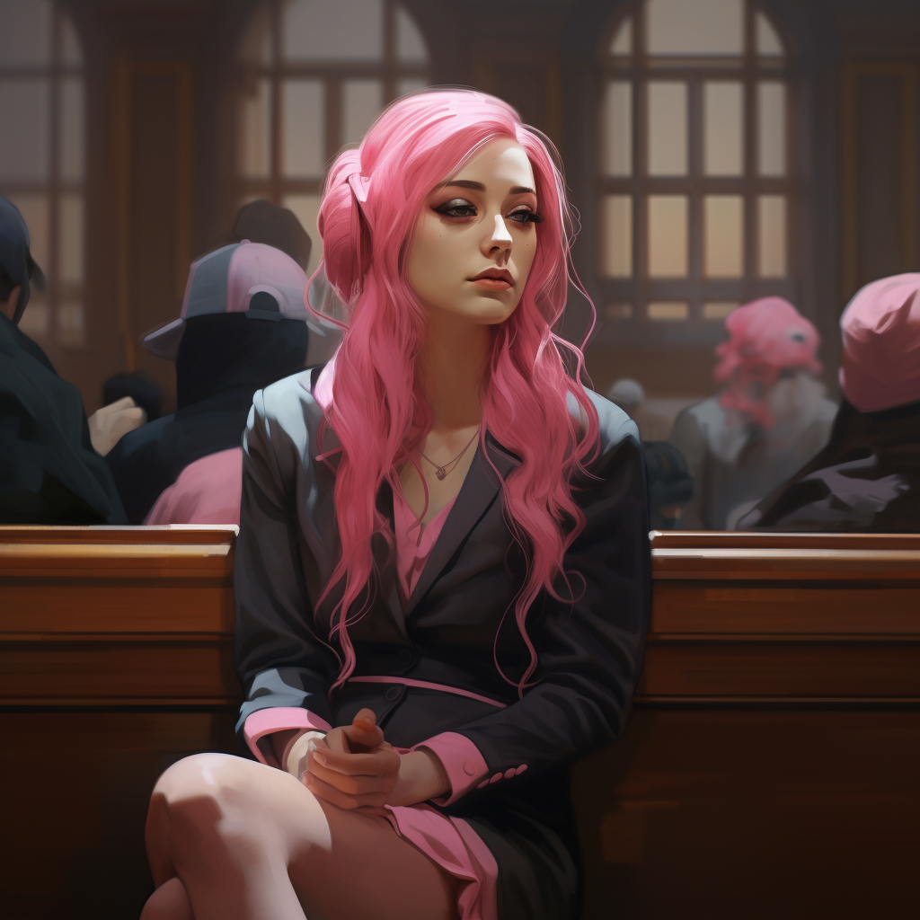 Hotpink haired woman court artist drawing