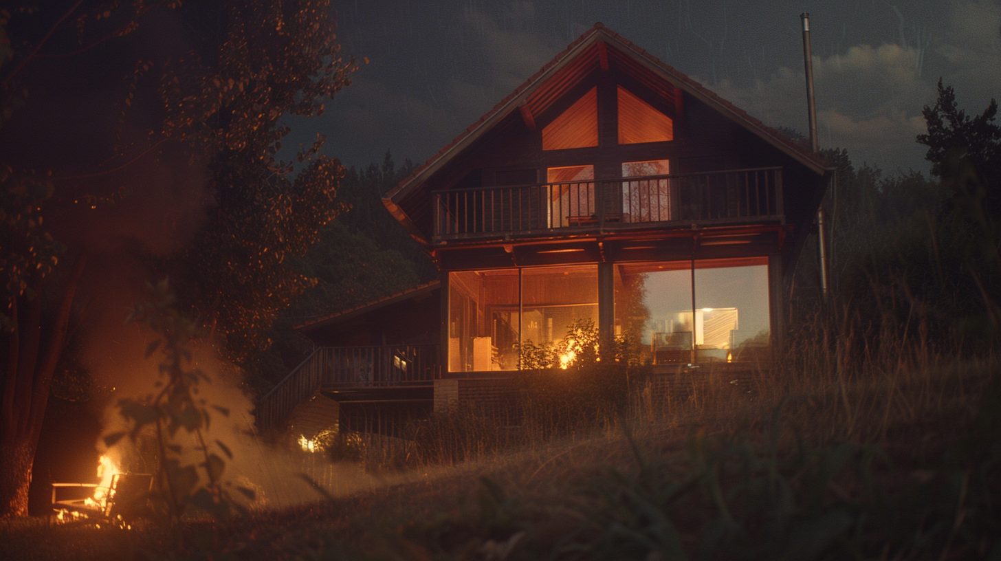 House Burning Forest Fire Cinematic Image