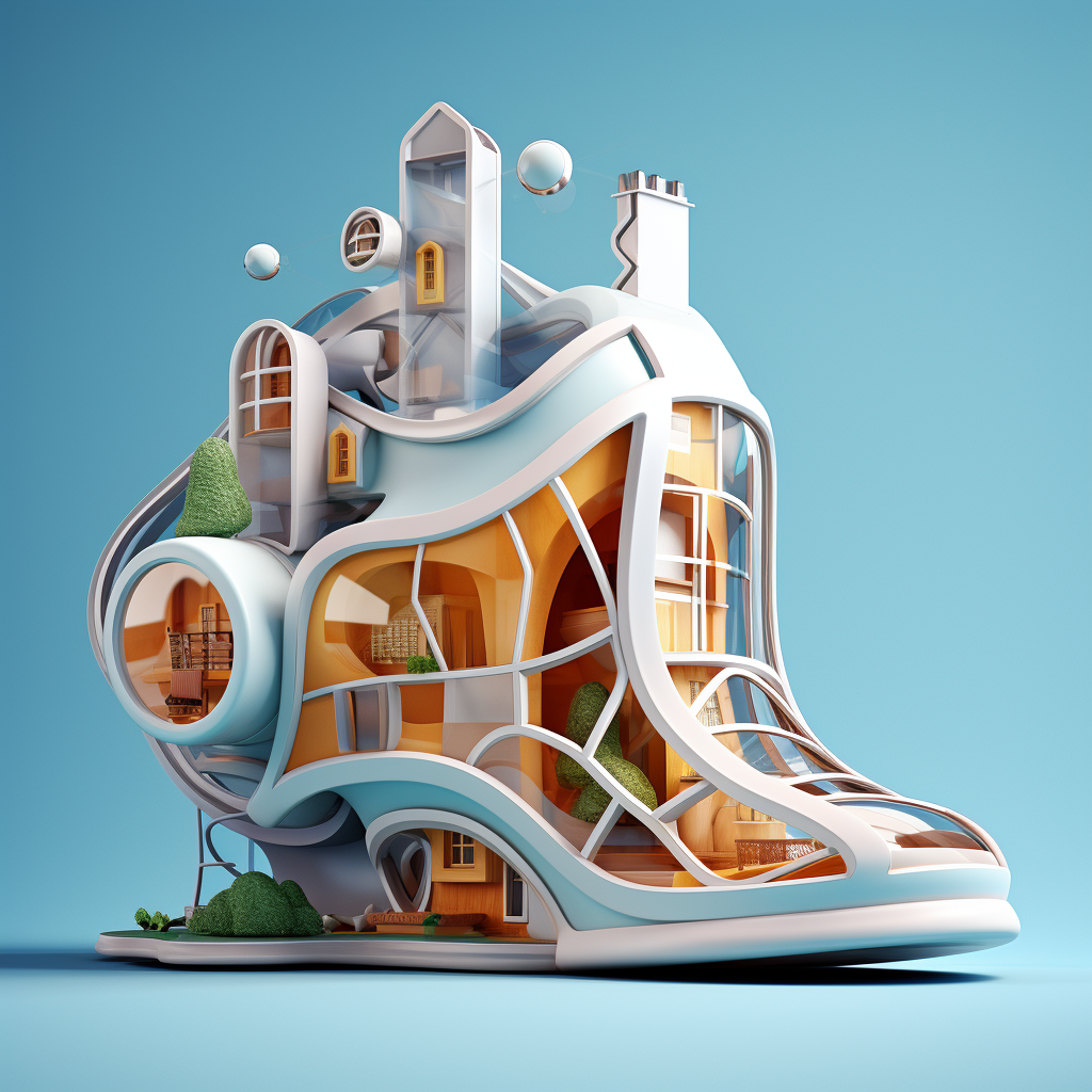 House-shaped shoe design with windows and doors