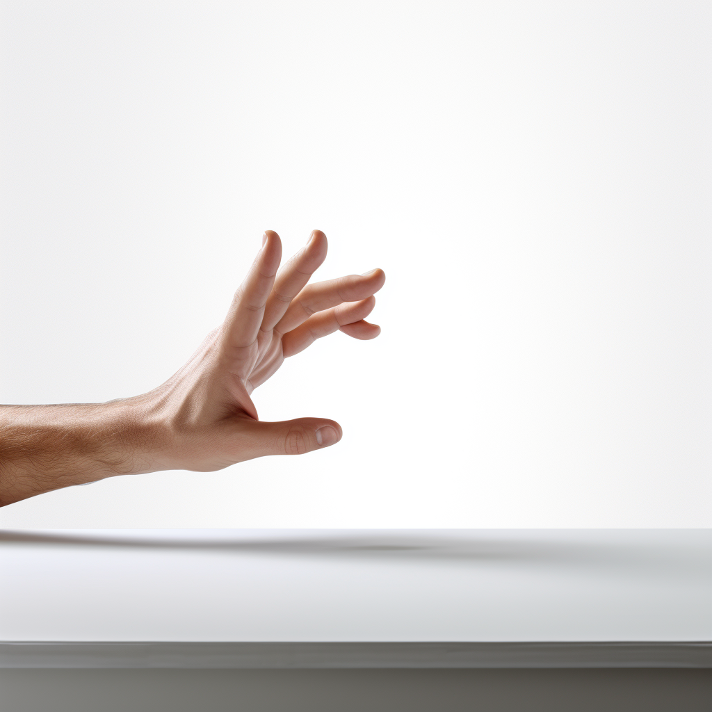 Hand hovering over white table