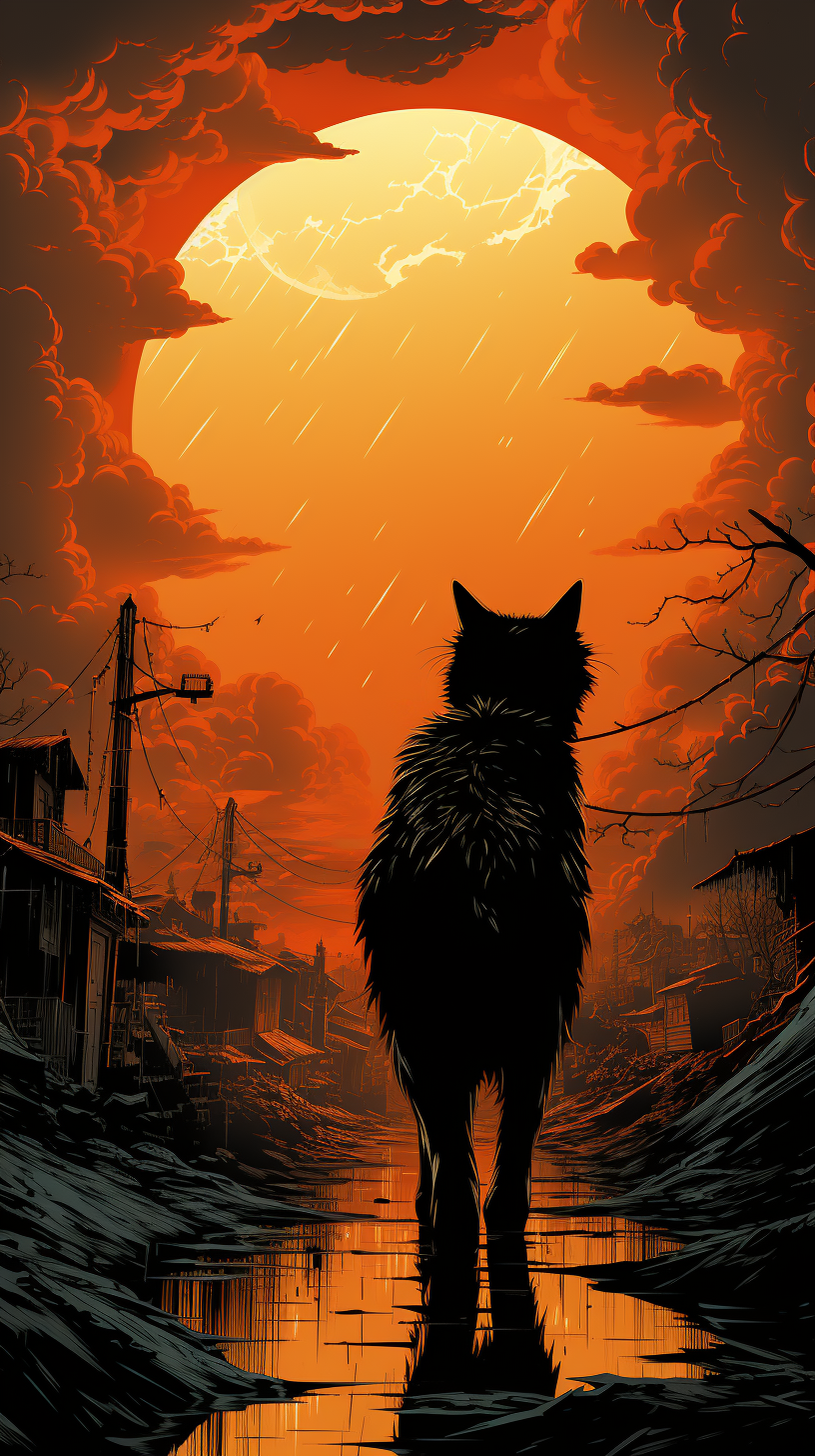 Howling orange cat in Sin City scene