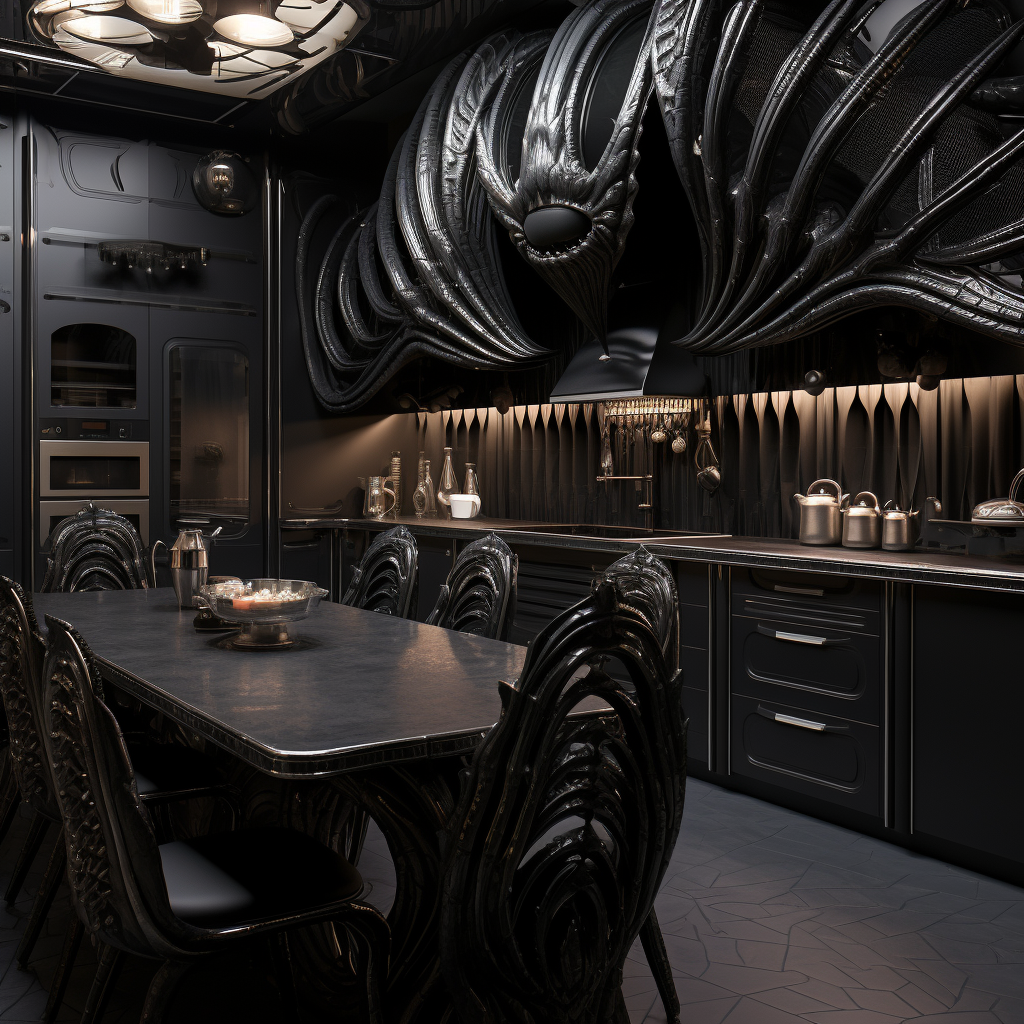 Kitchen with HR Giger-inspired design