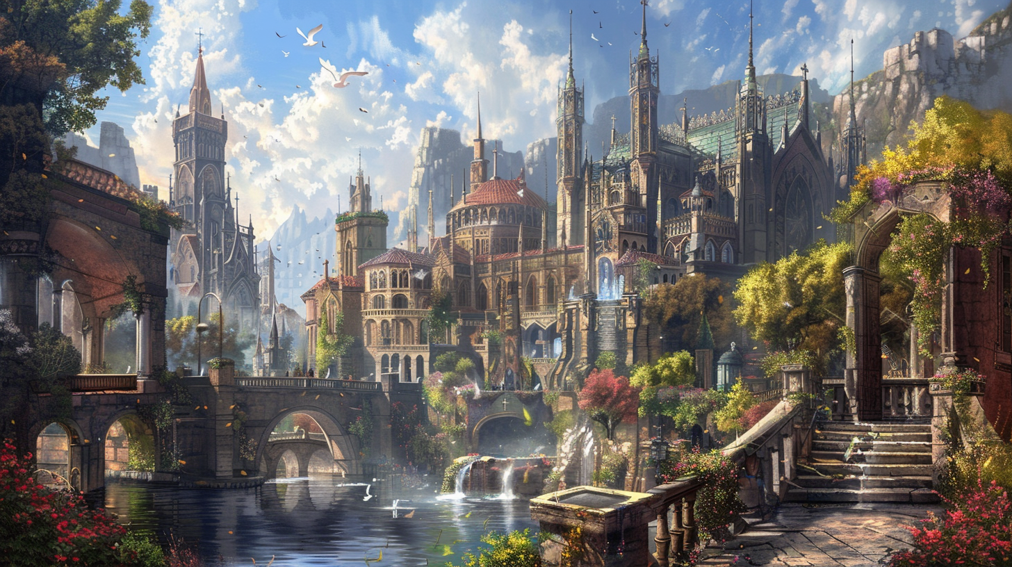 Beautiful Crystal Medieval Landscape Painting