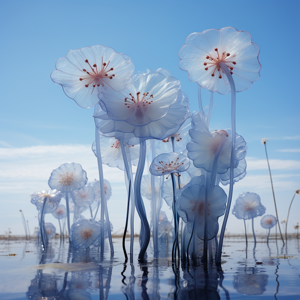 Beautiful Huge Flowers in Blue Water Field