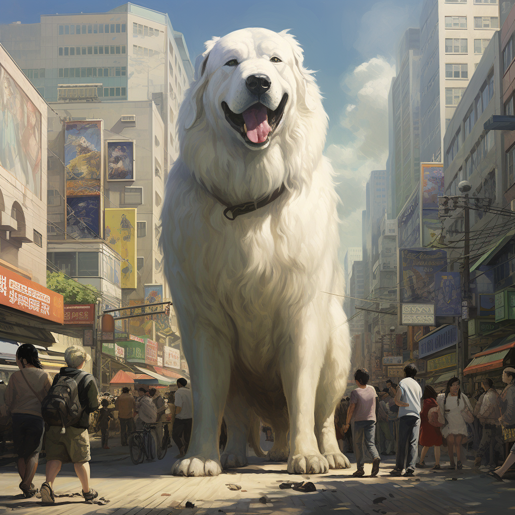 Beautiful White Dog in the City