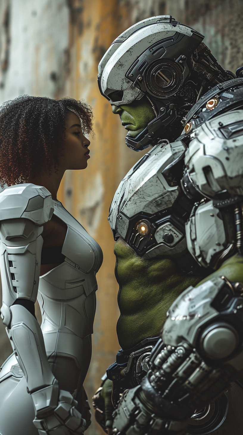 Romantic love between Hulk and Cyborg Girl