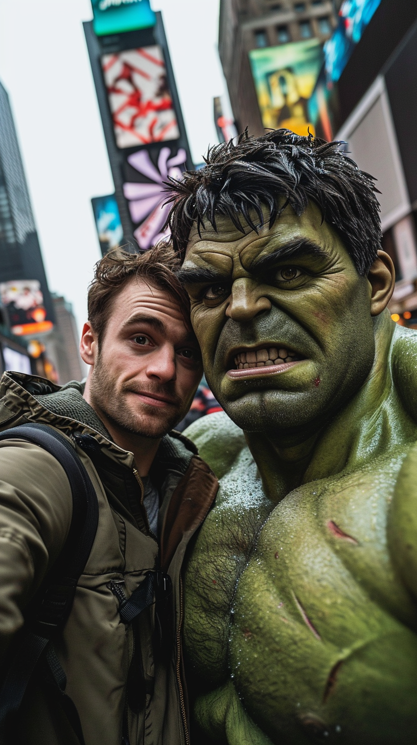 Hulk and Daniel Radcliffe in New York - Hyperealistic Selfie