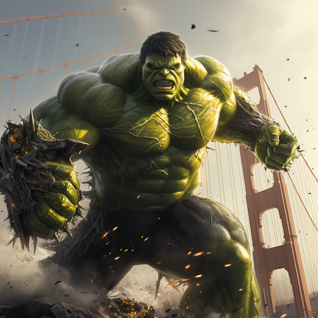 Hulk destroying San Francisco bridge