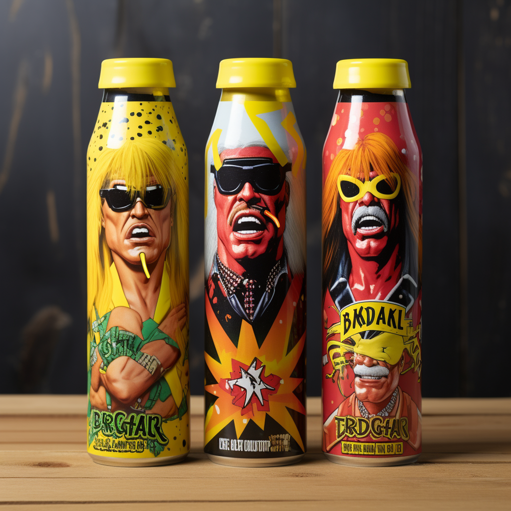 Hulk Hogan, Dennis Rodman, Randy Savage on beer bottle