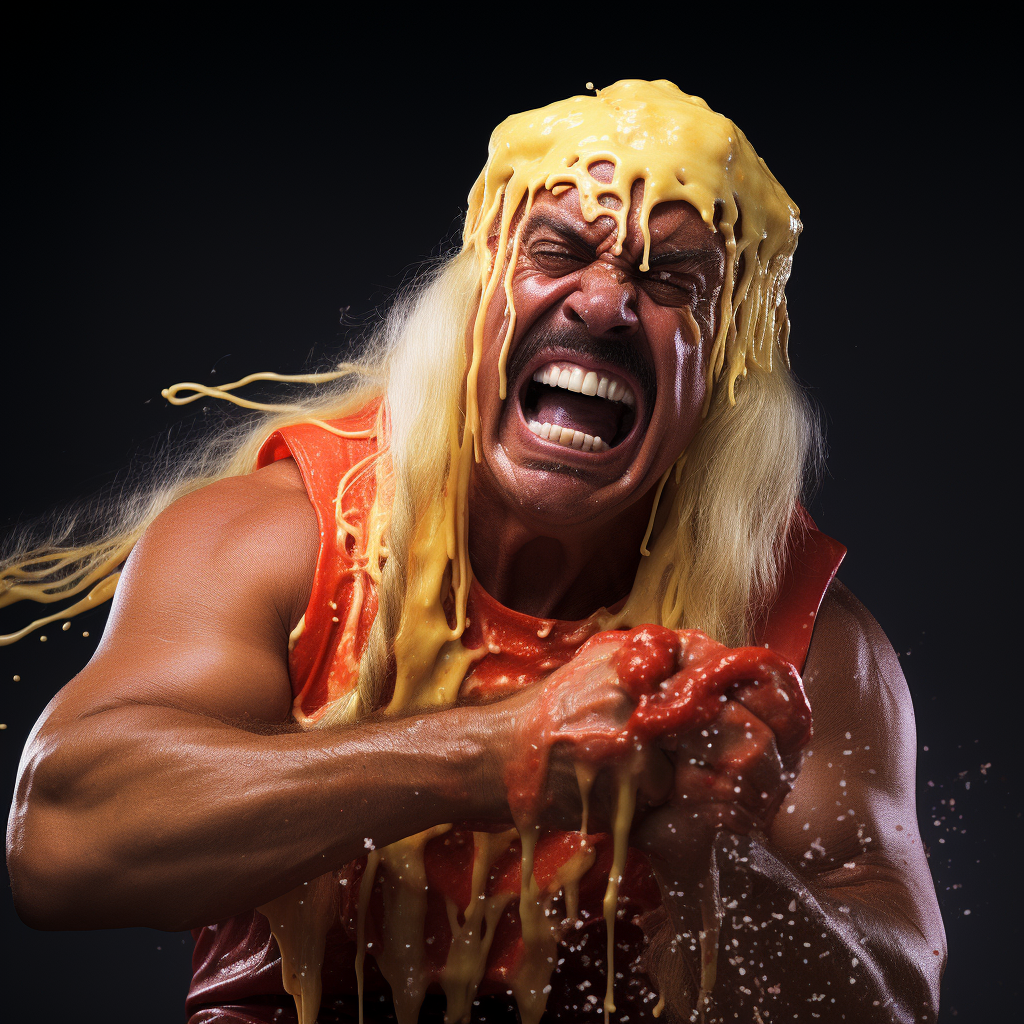 Hulk Hogan sweating while devouring a yam