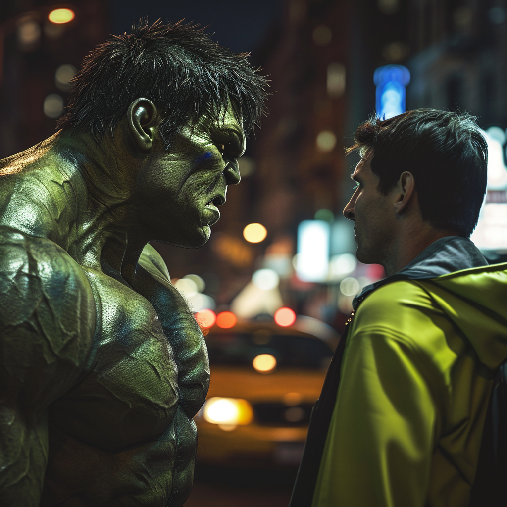 Angry Hulk and Lionel Messi in New York