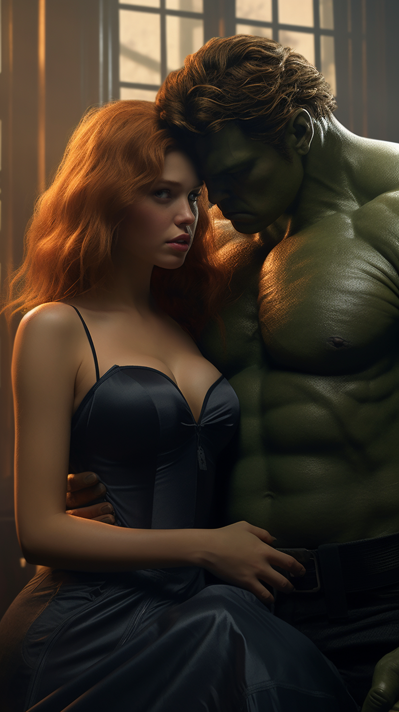 Hulk with Scarlett Johansson as Black Widow