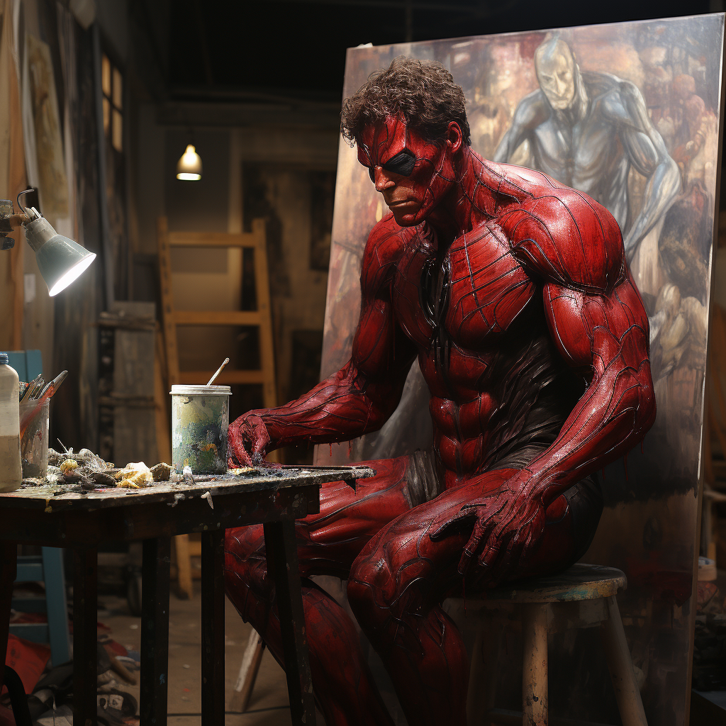 Hulk painting Ironman's realistic Spider-Man portrait