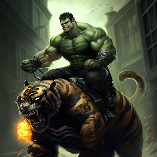 Incredible Hulk riding majestic tiger