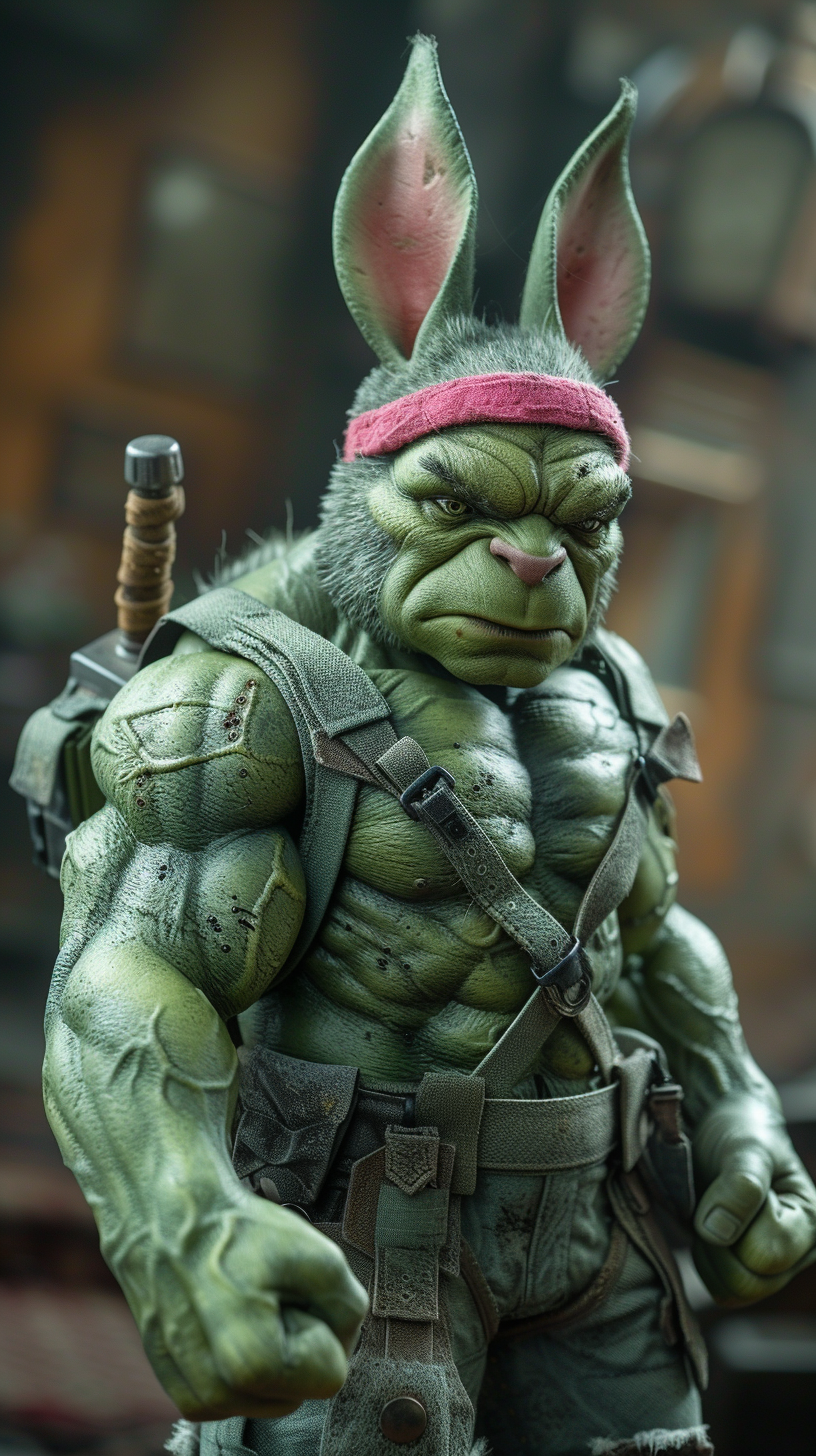 Hulk keeping in shape with pink rabbit hairband