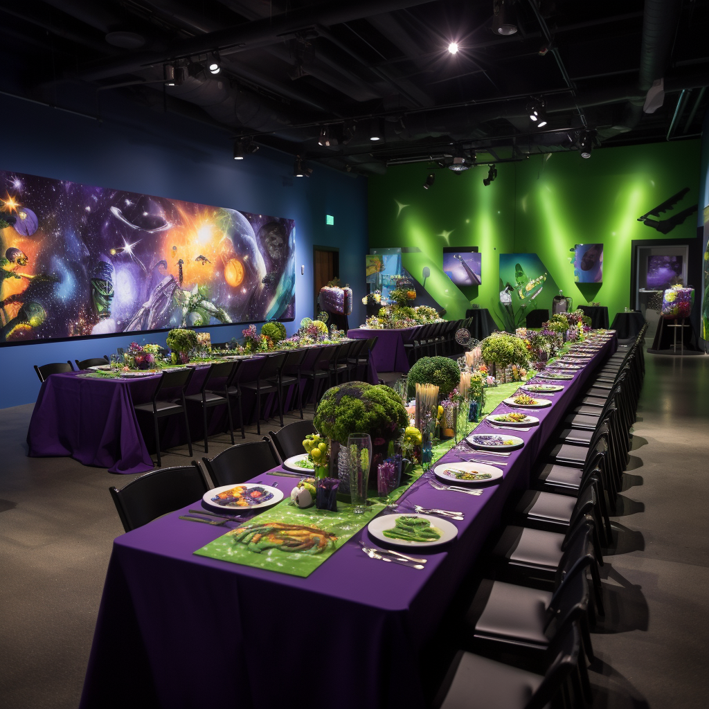 Hulk-themed wedding venue decorations