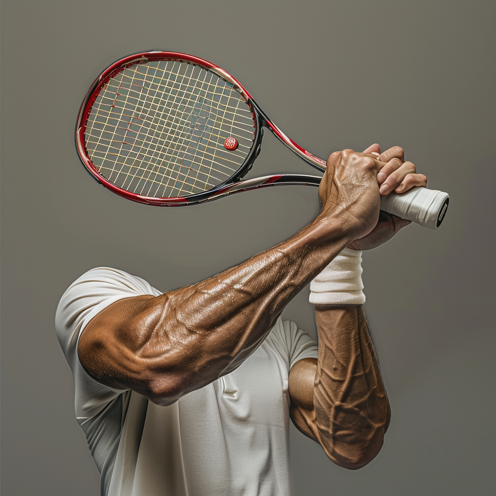 Human arm holding tennis racket