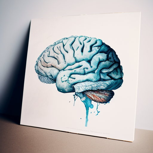 Side view human brain watercolor blue