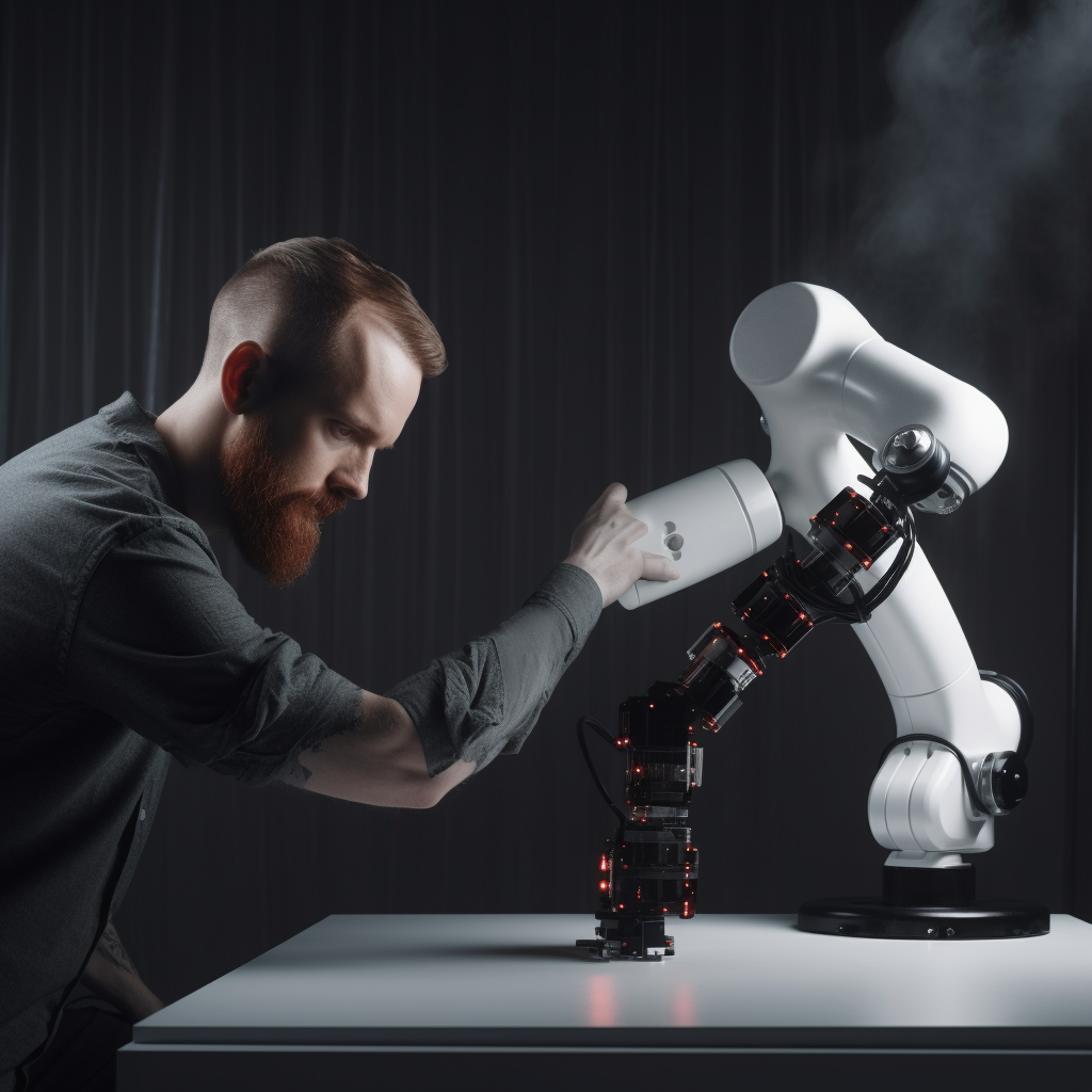 Vivid human collaborating with robot arm