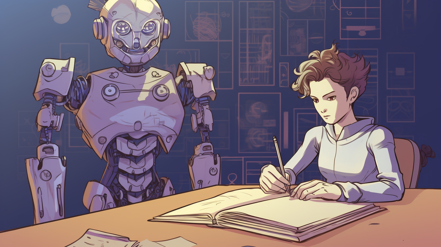 Human and robot with pens at a table