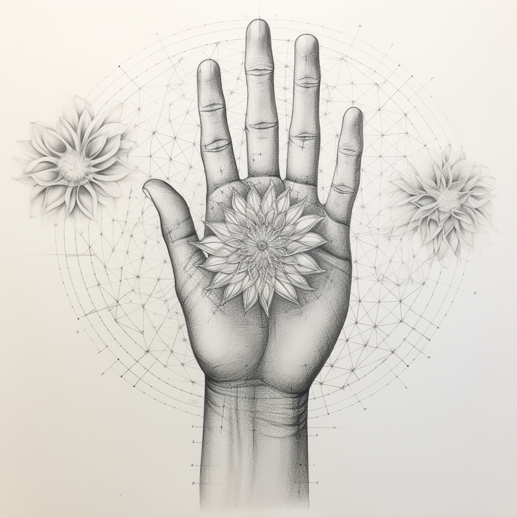 Sketch of Human Hand with Flower of Life