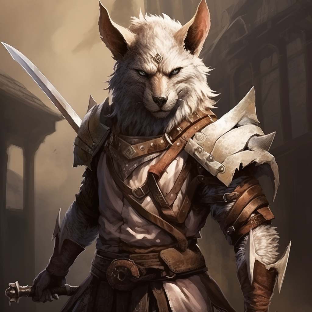 Human Jackal Hybrid Creature with Axe and Magic