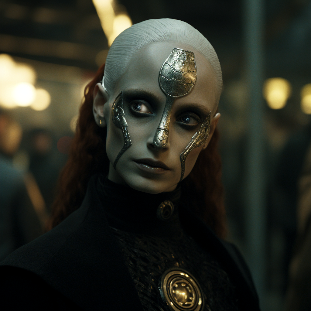 Woman with black glass eyes in Hellboy II movie still