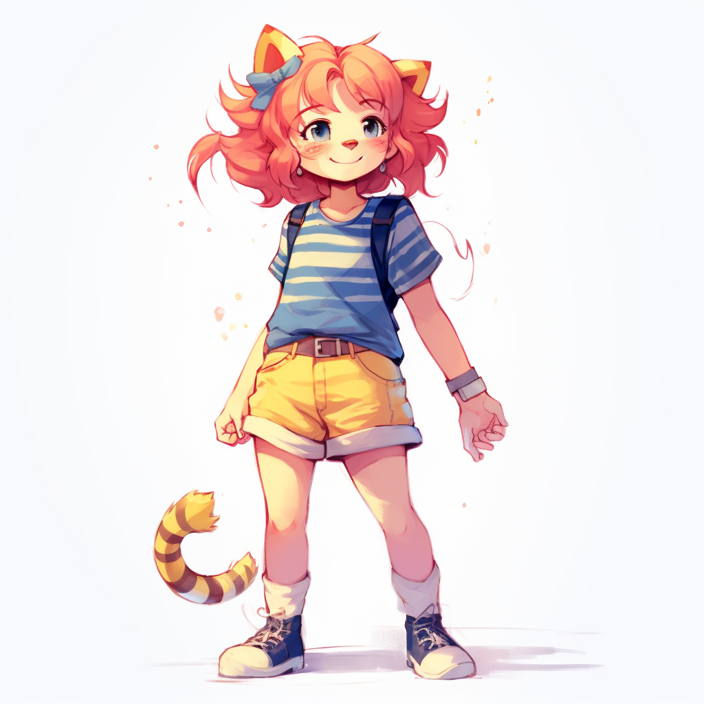 Cute anthropomorphic tiger girl smiling in park trail