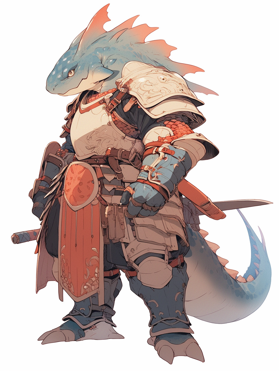 Axolotl warrior in ancient armor posing