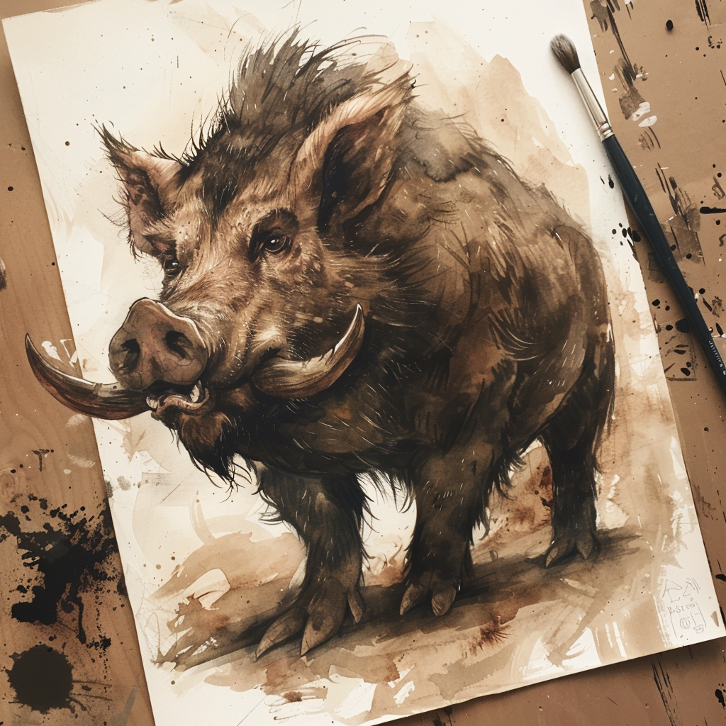 Dark Brown Fur Boar Fantasy Creature