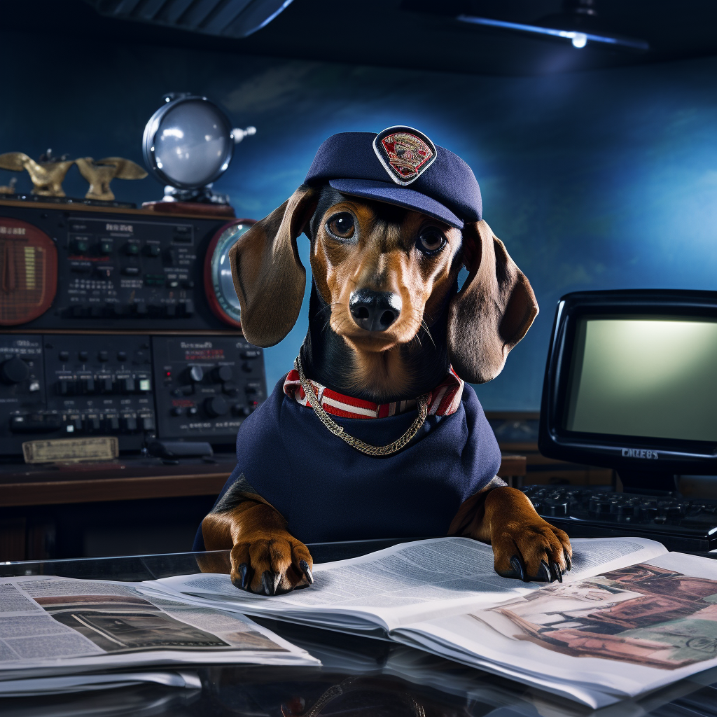 Dachshund reading news as anchor