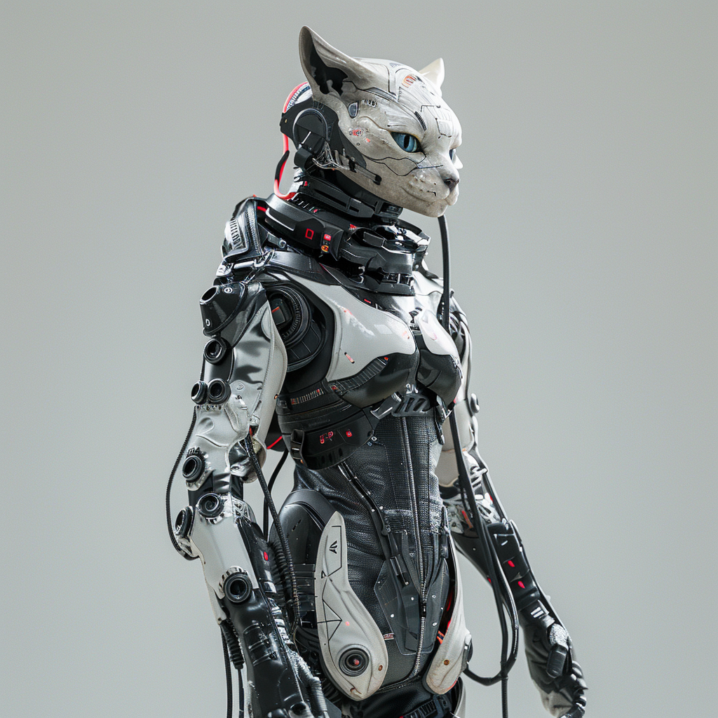 Human with feline features in futuristic clothing