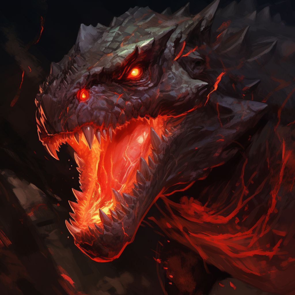 Fiery humanoid komododragon monster with magma-rock hands