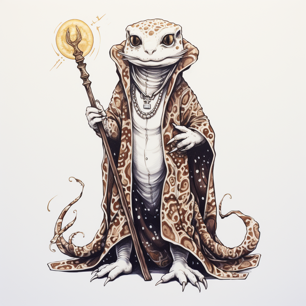 humanoid leopard gecko wizard staff