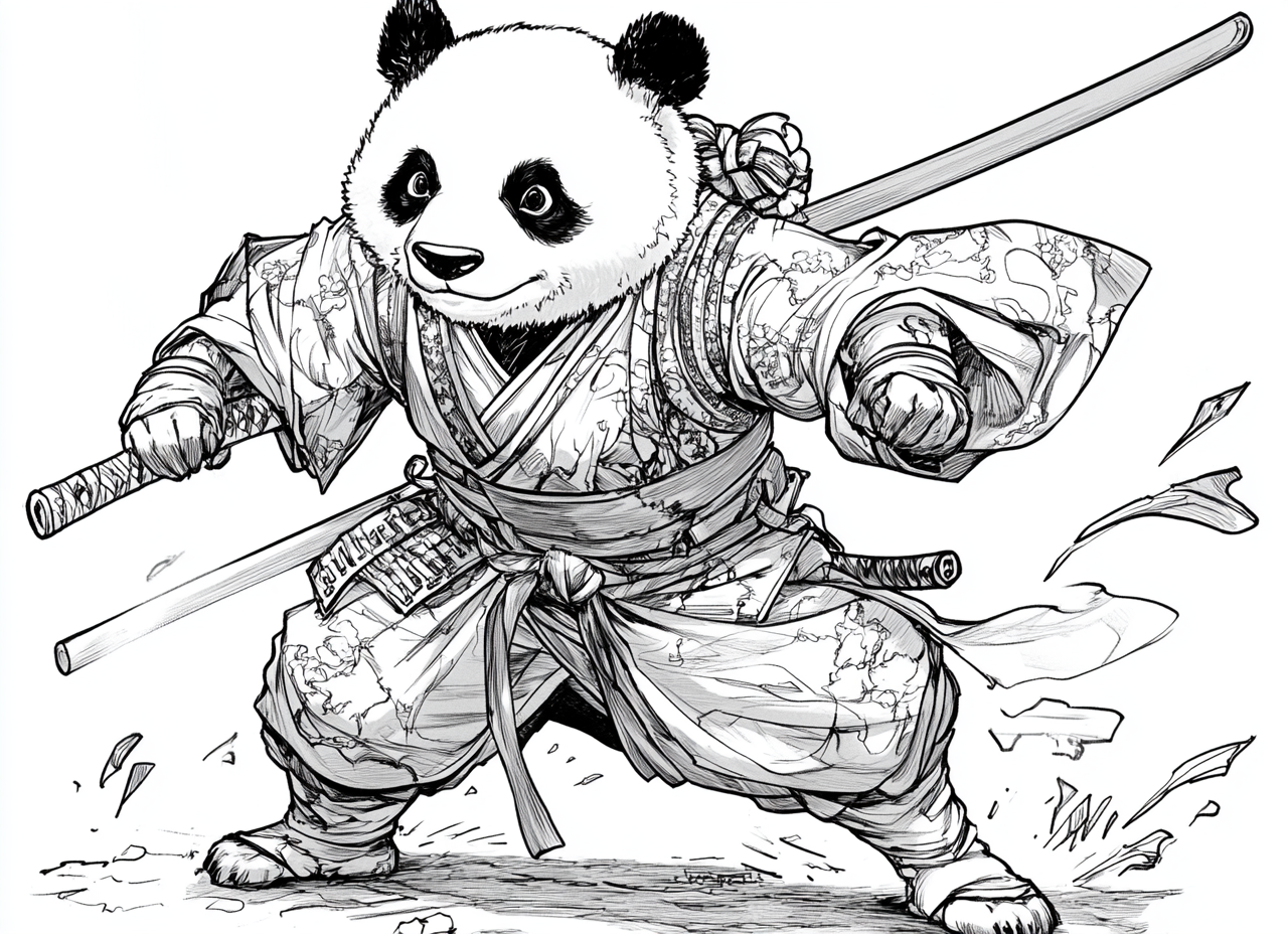 Panda Samurai Warrior Coloring Page