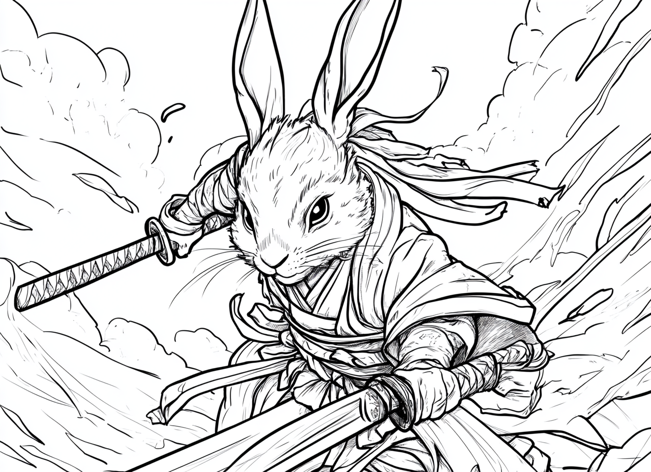 Rabbit Samurai Coloring Page