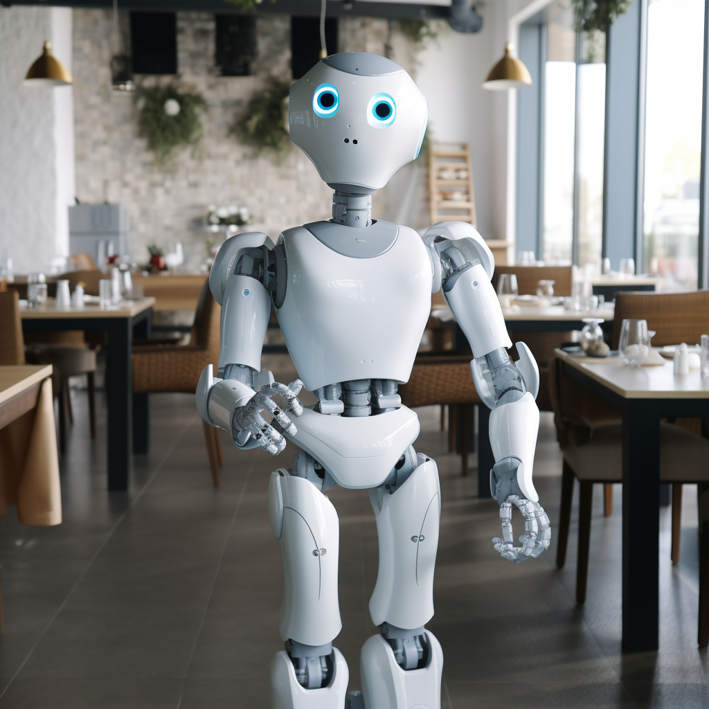 Humanoid robot serving food in a restaurant