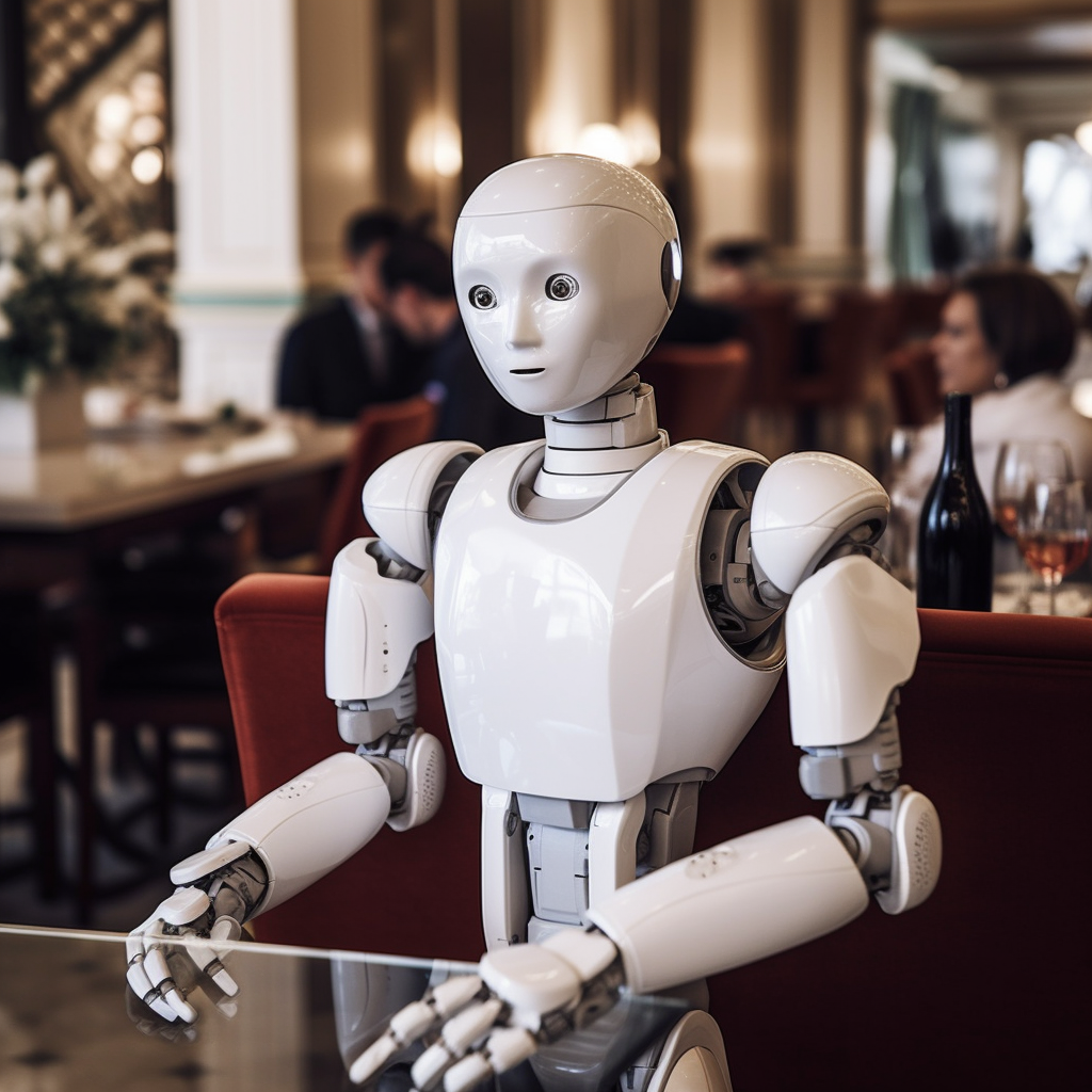 Humanoid robot assisting in hospitality services