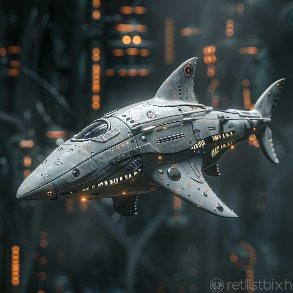 humanoid shark spaceship concept design