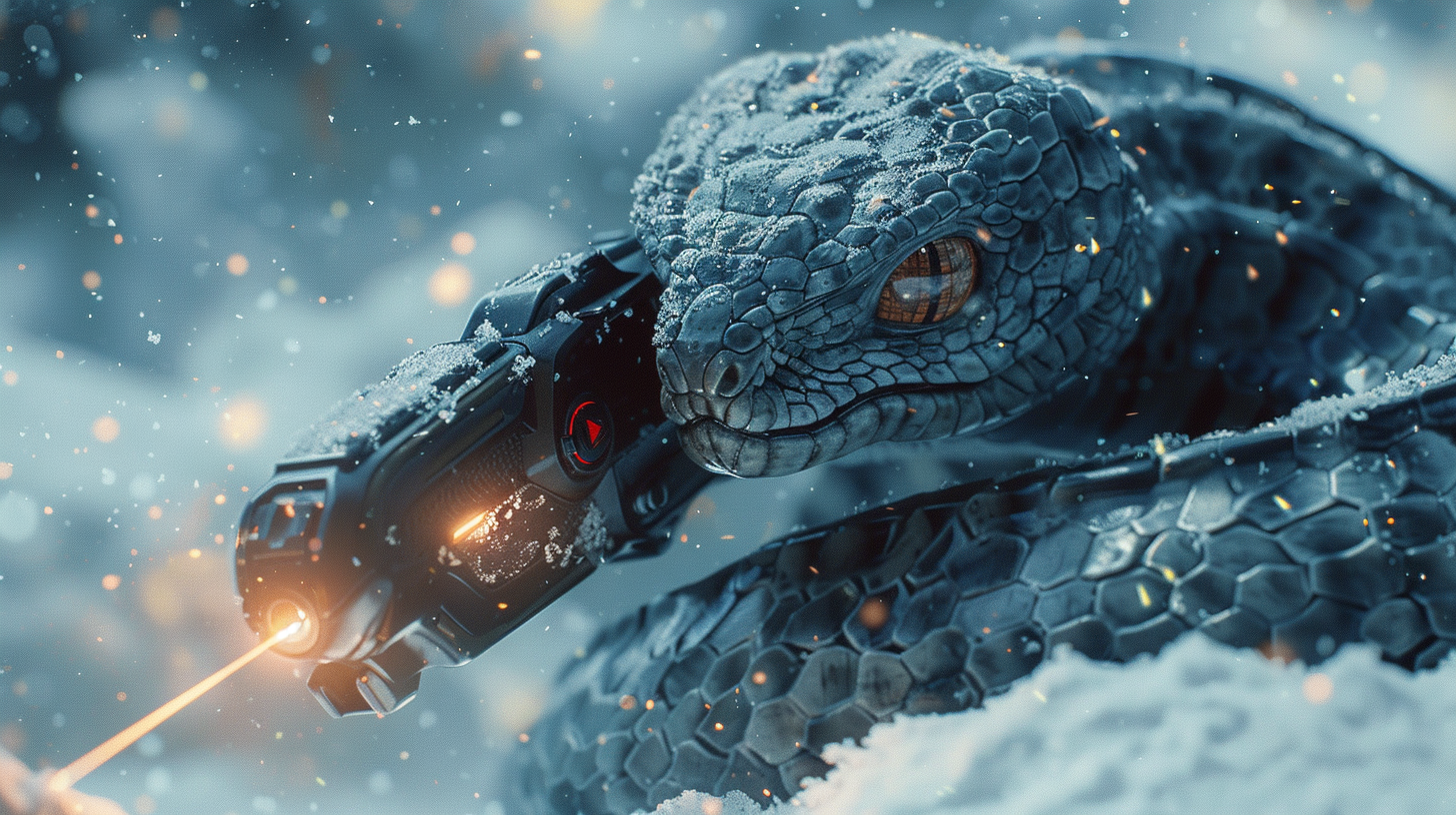 Snake with laser gun on snow