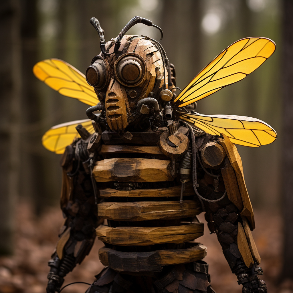 Wood bee with chainsaws in forest