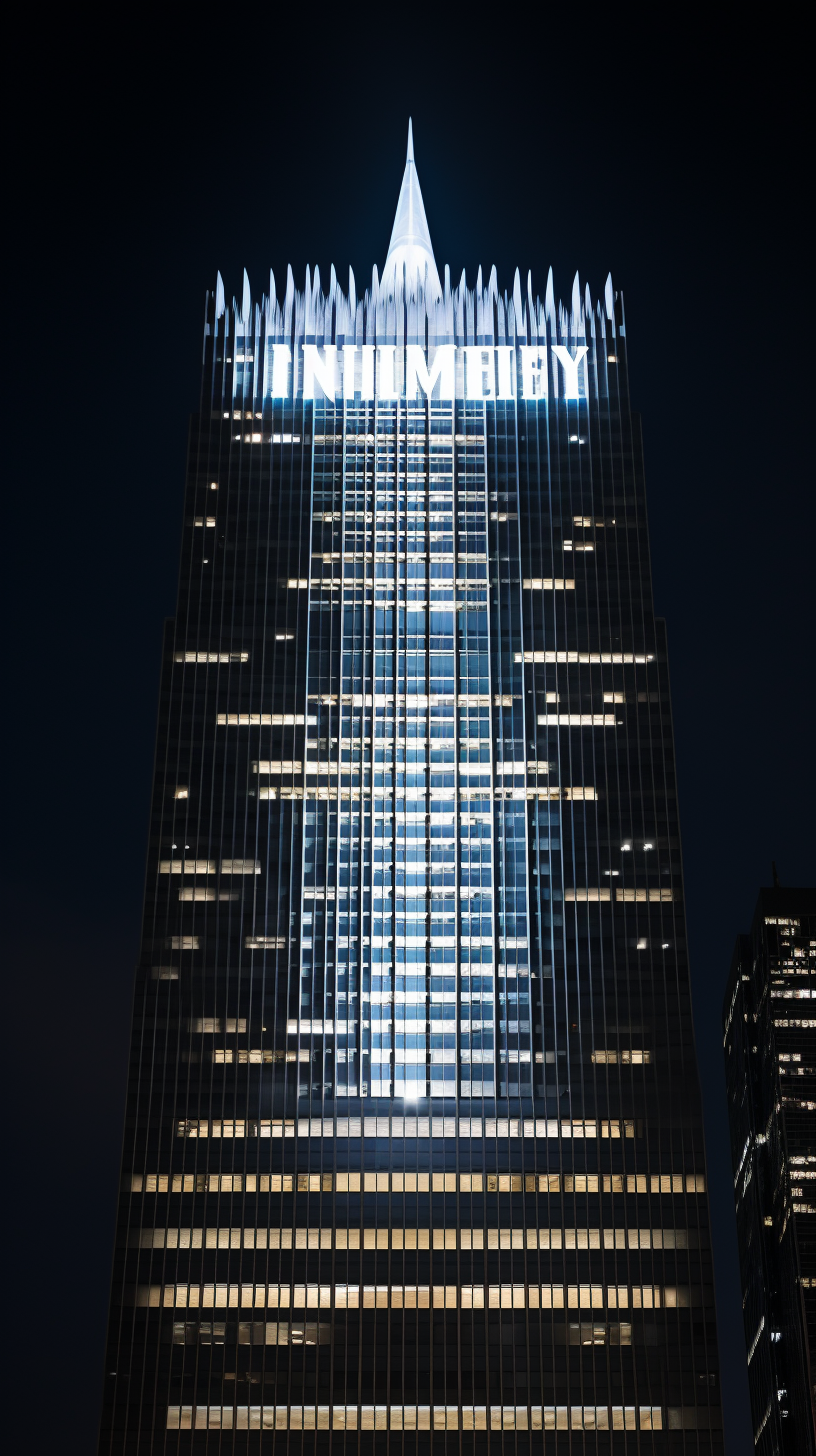 Night view of humility skyscraper with white lights