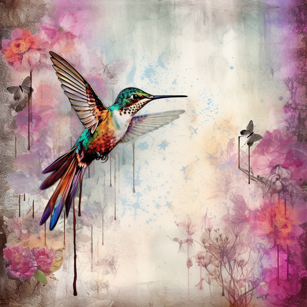 Hummingbird Grunge Scrapbook Paper