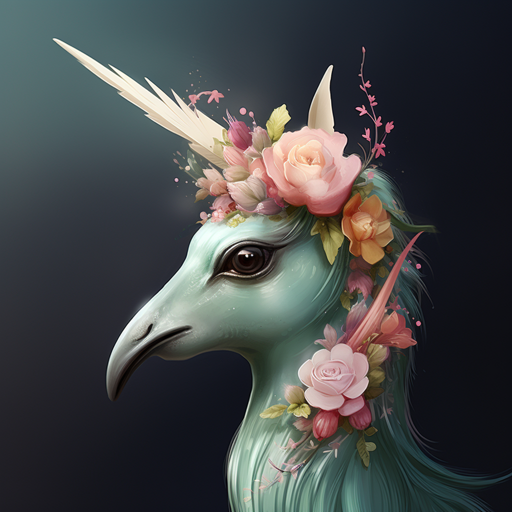 Hummingbird with Unicorn Horn in Loish's Style