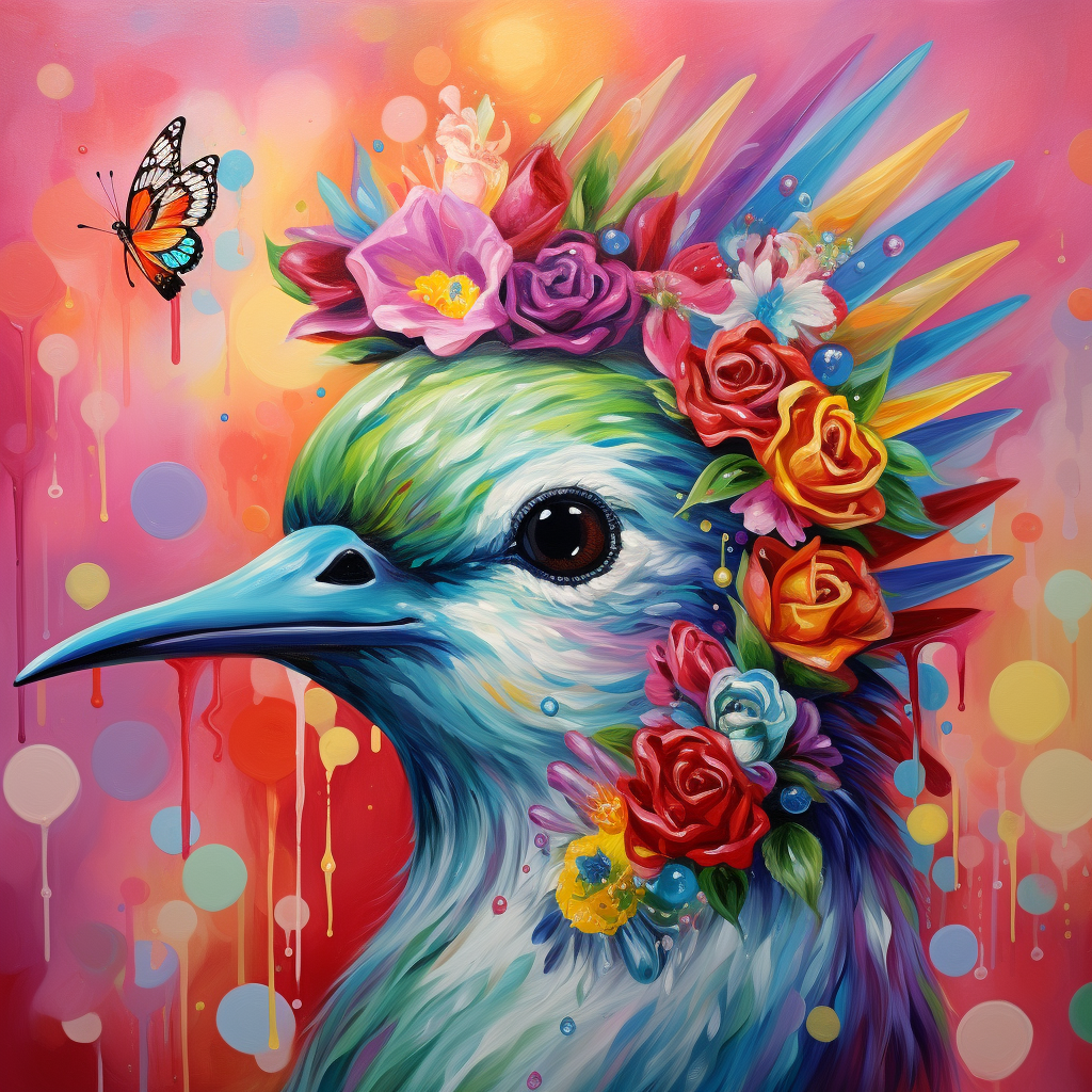 Colorful hummingbird with unicorn horn