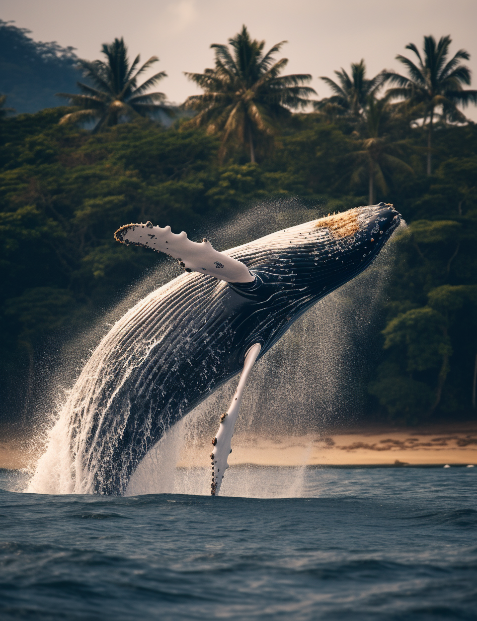 Humpback Whale Jumping in the Sea