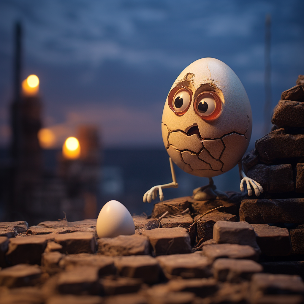 Claymation Humpty Dumpty on Stone Wall